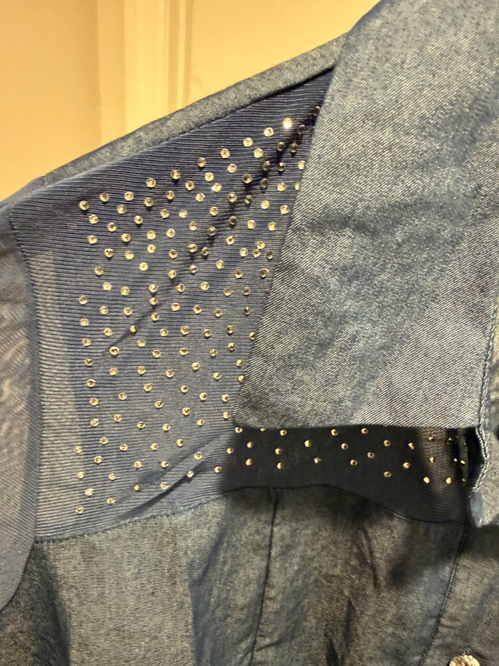 Ashley Stewart Navy Button-Down Shirt with Studded Yoke - Picture 7 of 8